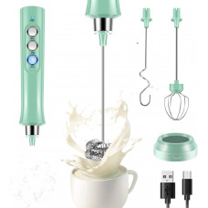 Електричний спінювач молока Milk Frother 3 в 1 капучинатор із зарядною базою Оливковий