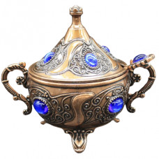 Турецька цукорниця з ложкою колір мідний (Синій камінь)