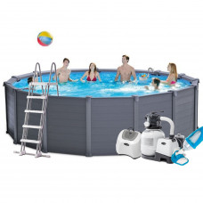 Каркасний збірний басейн Intex 26384 - 10, 457 х 122 см (478 х 124 см) (5 г/год, 6 000 л/год, сходи, тент, підстилка, набір для догляду)