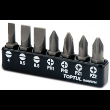 Набір біт TOPTUL 1/4" 7ед. (SL: 4*0.5, 5.5*1, 6.5*1.2; PH1, PH2; PZ1, PZ2) GAAV0704